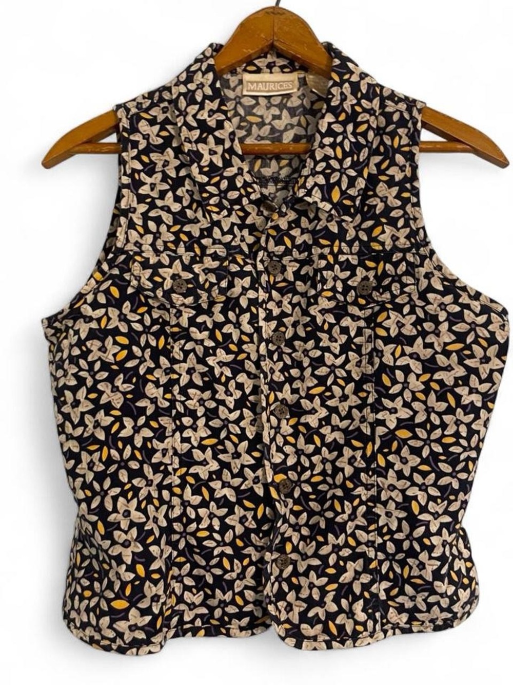 Maurices Vintage Y2k  Women's M Floral Navy Cotton Sleeveless Button Down Shirt
